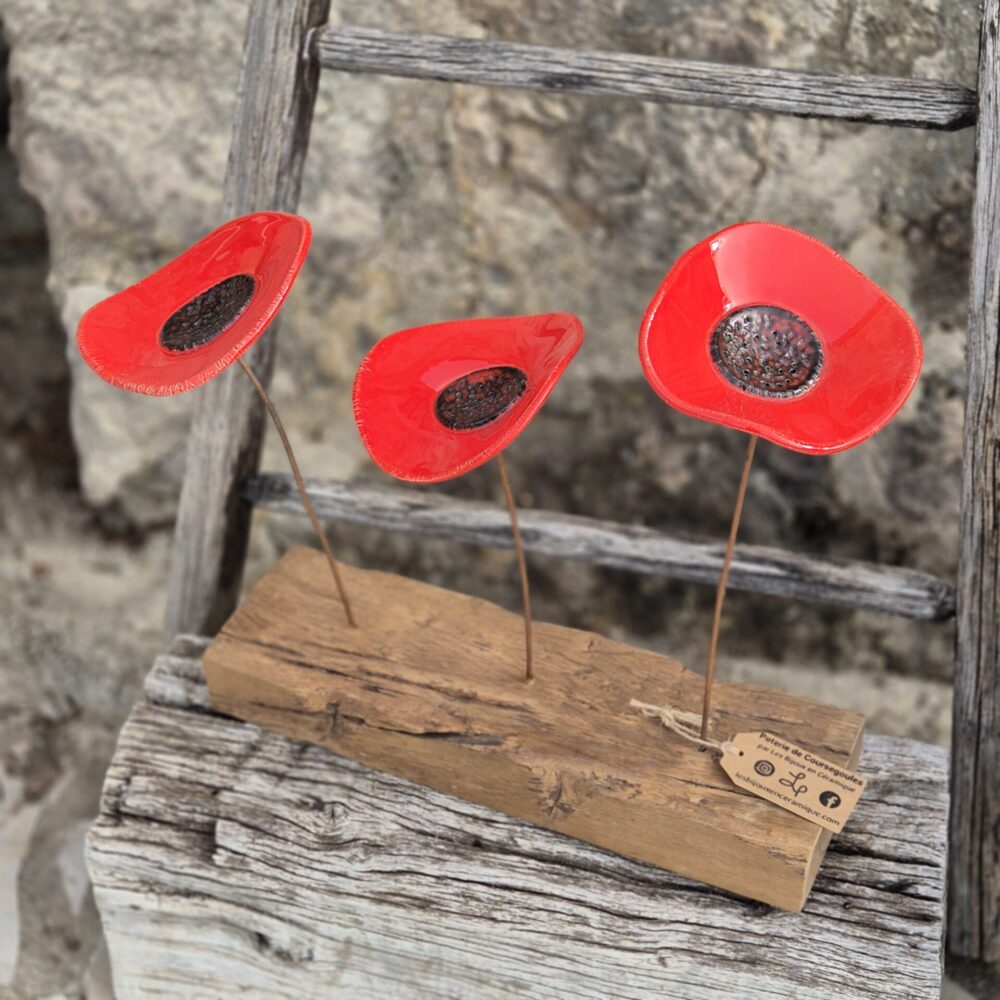 sculpture coquelicots rouges LP Céramique